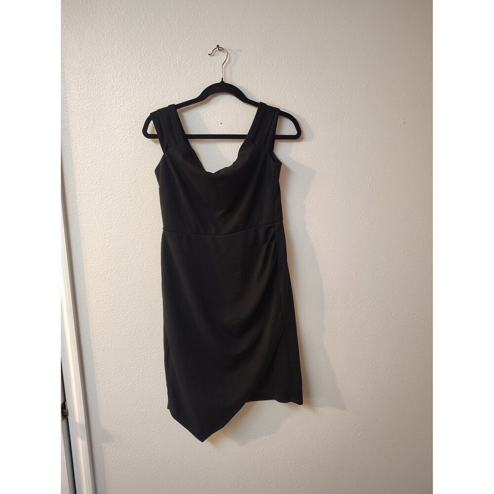 Crystal Doll Black Cowl Neck Asymmetrical Hem Cocktail Dress Sz 11 LWrap Style